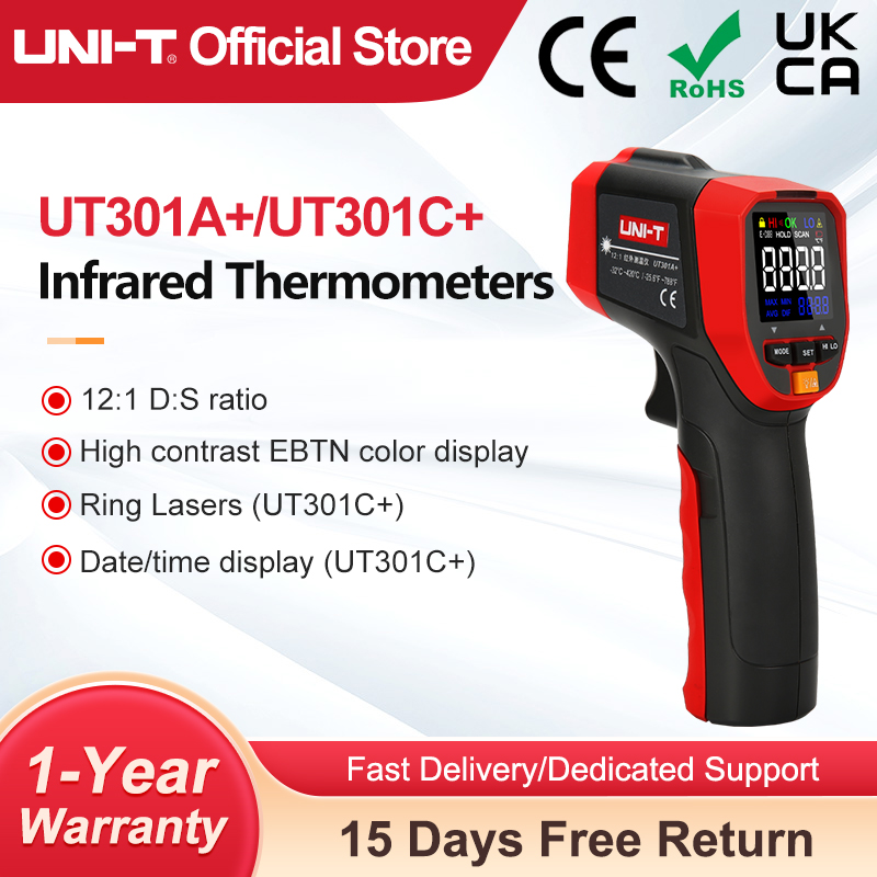 Industrial Laser Blaster - 赤外線温度計UNI-T ut301a ut301C,デジタル温度計,非接触,円形レーザー温度計