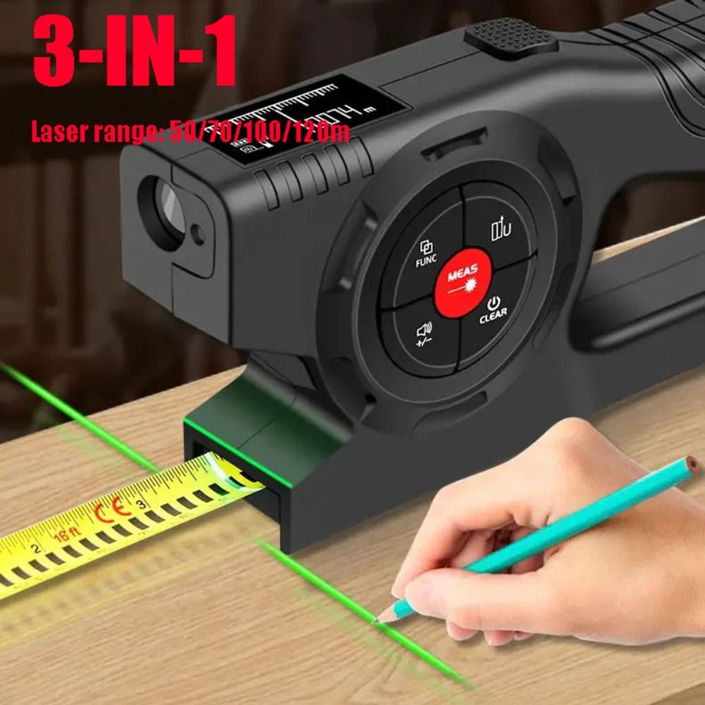 Industrial Laser Cleaner - 3-in-1 レーザーテープメジャー格納式充電式デジタルテープメジャー高精度 120 メートル電気測定ツール改修