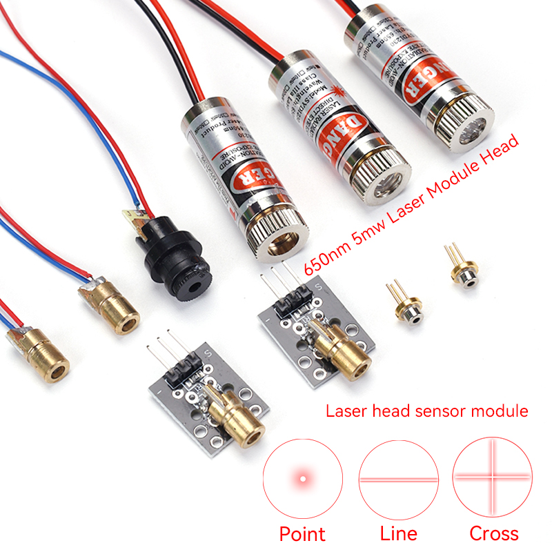 Industrial Laser Line Module - 5個入り 650nm 5mW 工業用レーザーモジュールヘッド - フォーカス調整可能なポイント/ライン/クロスガラスレンズ、各種用途向け調整可能なレーザーダイオード