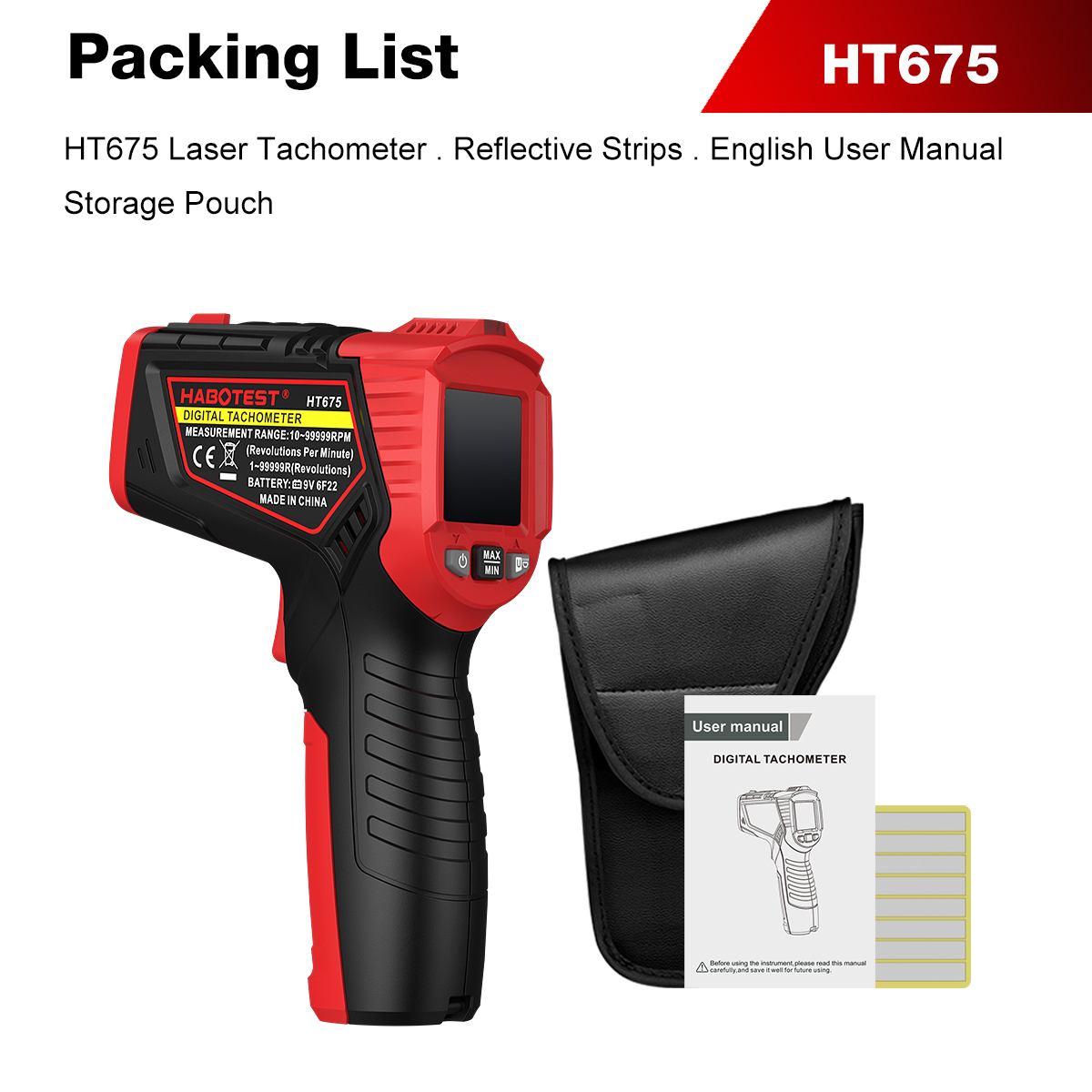 Industrial Laser Tachometer - HABOTEST HT675 非接触レーザータコメーターデジタル RPM テスター回転速度カウンターデータホールド工業用測定ツール