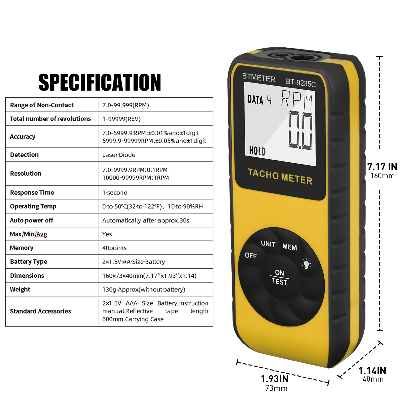 デジタルレーザータコメーター非接触 7-99999RPM 6 - Industrial Laser Tachometer のレビューと価格