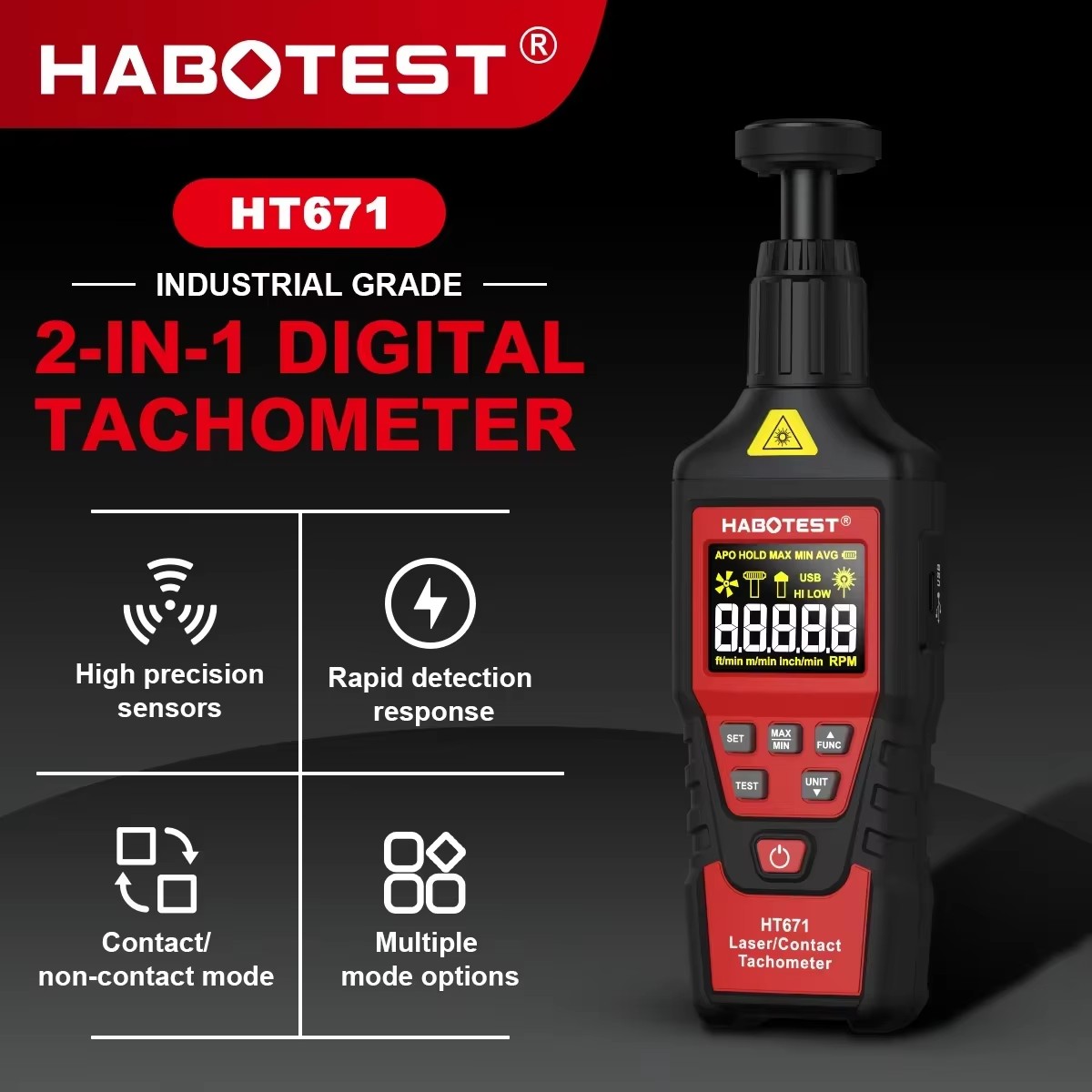 HABOTEST HT671 2-in-1 デジタルタコメー - Industrial Laser Tachometer のレビューと価格